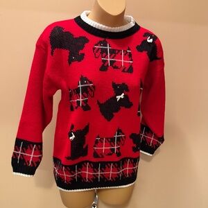 Vintage Scottie Dog Terrier 3D Knit Sweater Small Red Christmas Sweater SW21